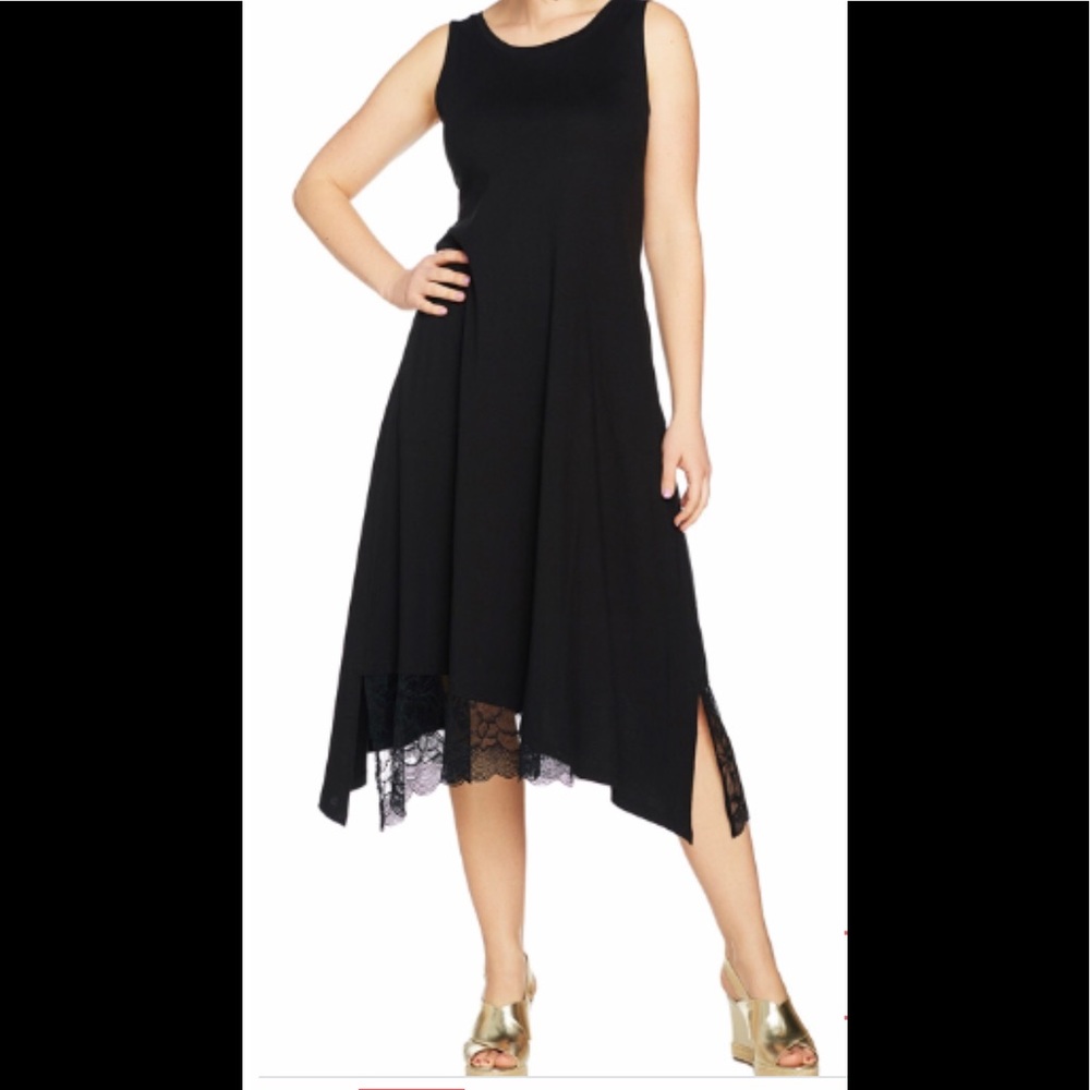 LOGO Lori Goldstein Cotton Modal  Dress  Lace Hem